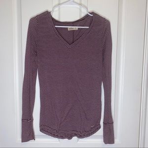 Hollister Maroon & White Long Sleeve Stripe Shirt